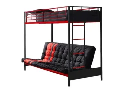Hoogslaper 90 X 190 Cm - Met Slaapbank - Metaal - Zwart En Rood + Futon - Modulo V
