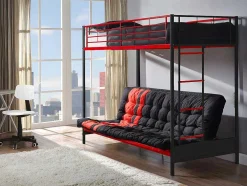 Hoogslaper 90 X 190 Cm - Met Slaapbank - Metaal - Zwart En Rood + Futon - Modulo V