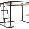 Hoogslaper 140 X 200 Cm - Metaal En Mdf - Zwart En Naturel + Matras - Jogui