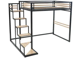 Hoogslaper 140 X 200 Cm - Metaal En Mdf - Zwart En Naturel - Jogui