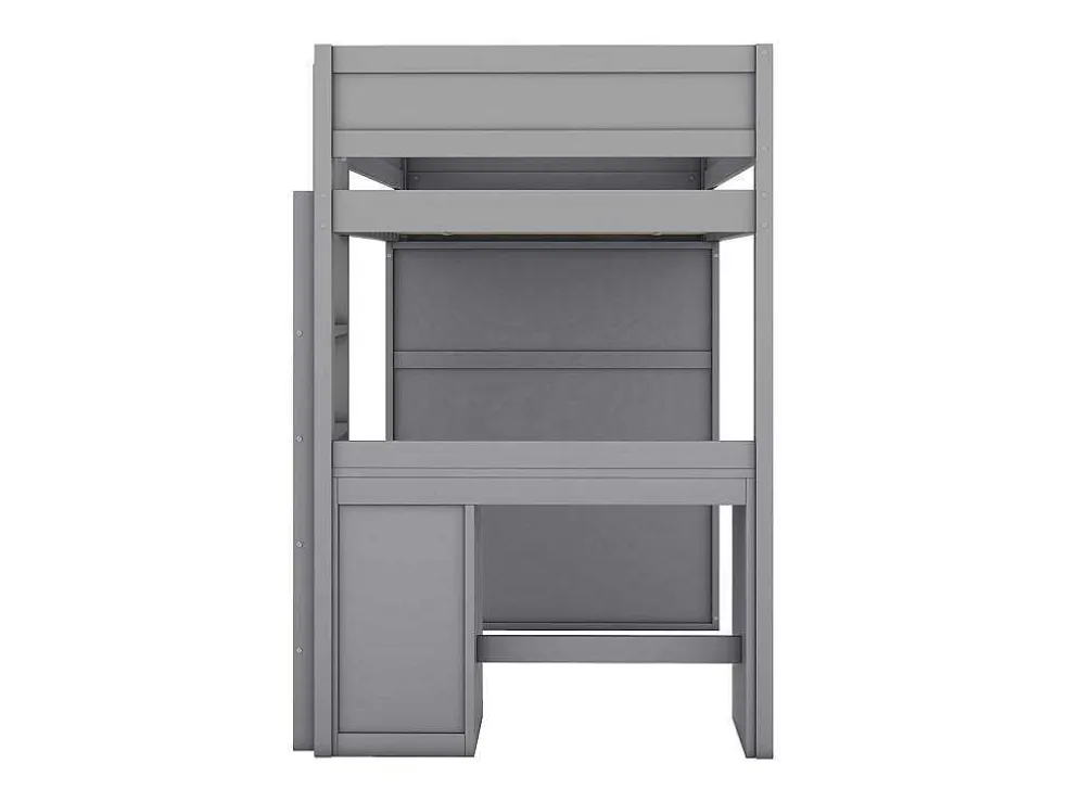 Hoogslaper 90 X 200 Cm Met Bureau + 2 Laden - Kledingkast Met Schuifdeur - Mdf Hout - Grijs