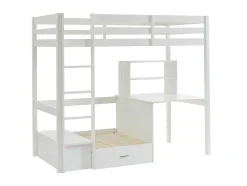 Hoogslaper 90 X 200 Cm Met Bureau, Slaapbank En Opbergruimte - Massief Grenen - Gebleekt + Matras - Goliath Iii