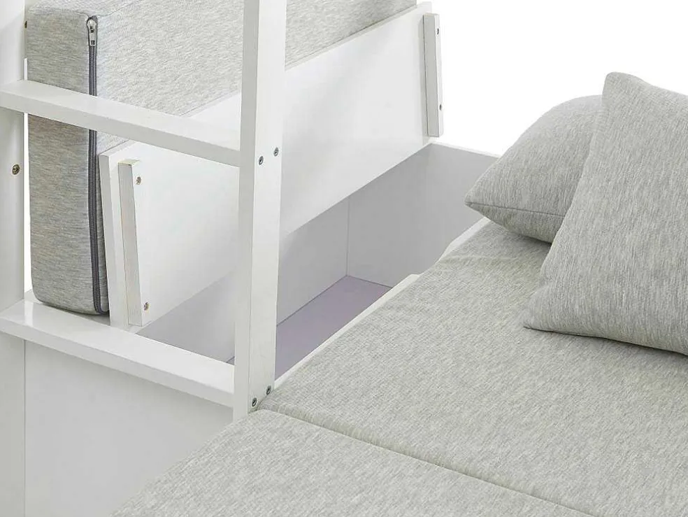Hoogslaper 90 X 200 Cm Met Bureau, Slaapbank En Opbergruimte - Massief Grenen - Gebleekt + Matras - Goliath Iii