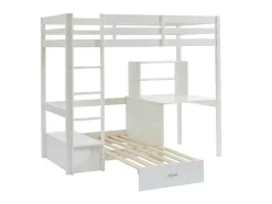 Hoogslaper 90 X 200 Cm Met Bureau, Slaapbank En Opbergruimte - Massief Grenen - Gebleekt + Matras - Goliath Iii