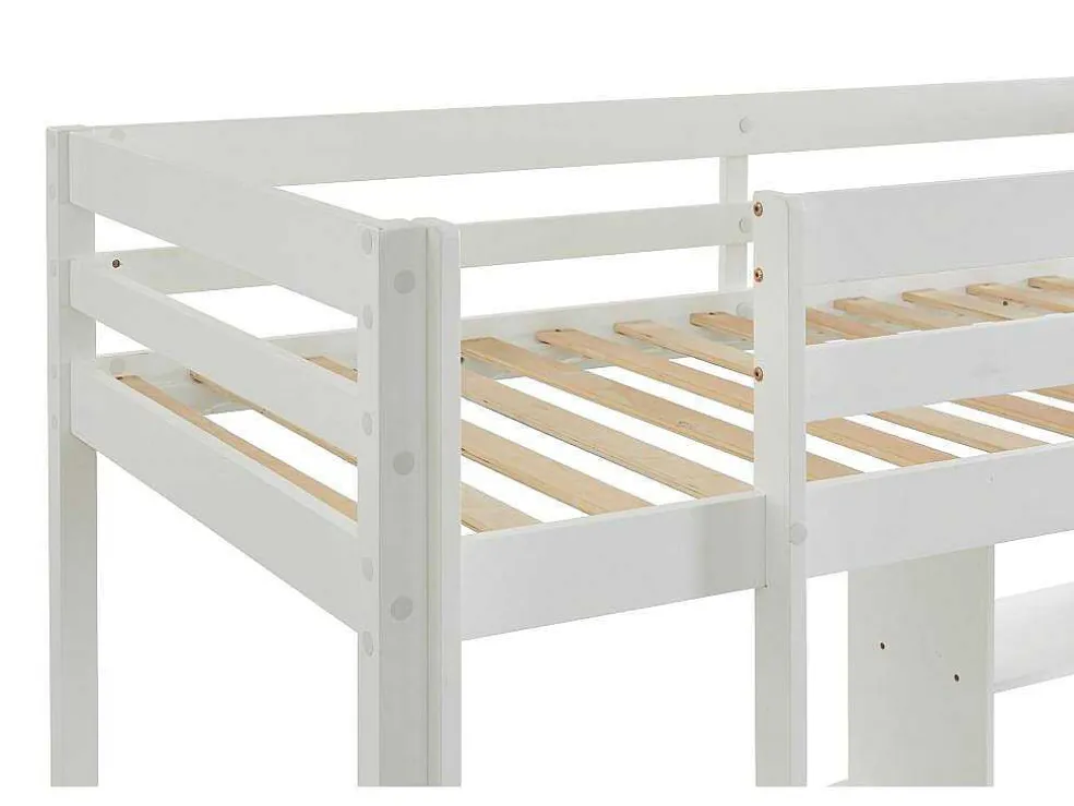 Hoogslaper 90 X 200 Cm Met Bureau, Slaapbank En Opbergruimte - Massief Grenen - Gebleekt + Matras - Goliath Iii