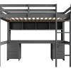 Hoogslaper 90 X 200 Cm Met Bureau, Boekenkast, Lades En Ladder, Mdf Hout, Grijs
