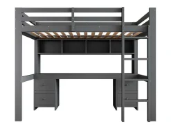Hoogslaper 90 X 200 Cm Met Bureau, Boekenkast, Lades En Ladder, Mdf Hout, Grijs