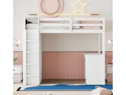 Hoogslaper 90 X 200 Cm Met Bureau, Opbergplanken, Lades En Ladder, Mdf-Hout, Wit