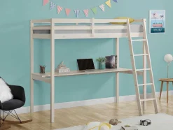 Hoogslaper Gedeon Ii - 90 X 190 Cm - Met Bureau - Massief Grenen - Gebleekt + Matras