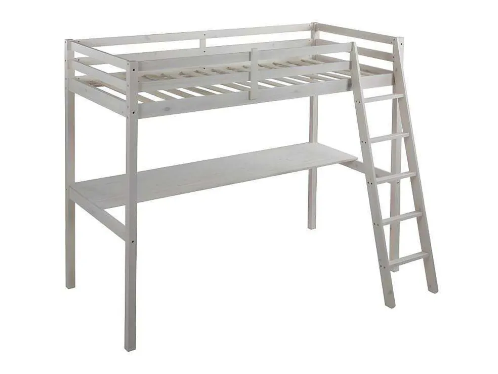 Hoogslaper Gedeon Ii - 90 X 190 Cm - Met Bureau - Massief Grenen - Gebleekt + Matras