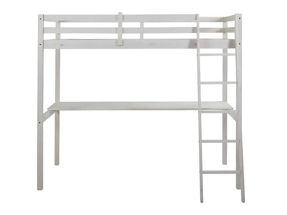Hoogslaper Gedeon Ii - 90 X 190 Cm - Met Bureau - Massief Grenen - Gebleekt + Matras