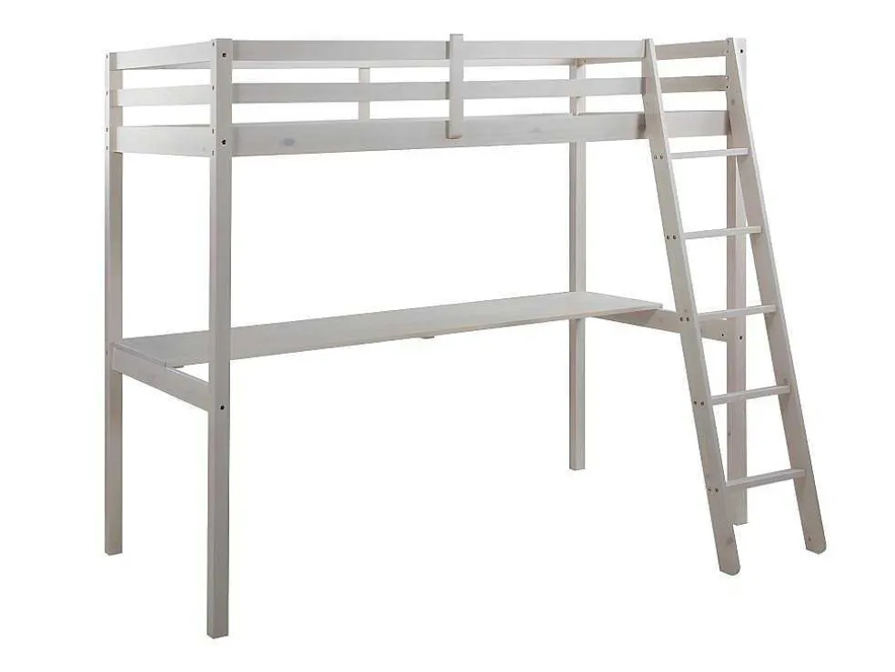 Hoogslaper Gedeon Ii - 90 X 190 Cm - Met Bureau - Massief Grenen - Gebleekt + Matras