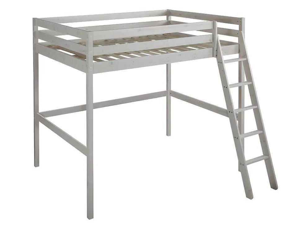 Hoogslaper Gedeon Ii - 140 X 190 Cm - Massief Grenen - Gebleekt + Matras