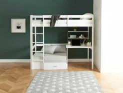 Hoogslaper Goliath Ii Met Bureau, Bedbank En Opbergruimte - 90 X 200 Cm - Massief Grenen - Gebleekt