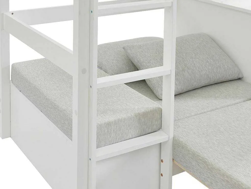 Hoogslaper Goliath Ii Met Bureau, Bedbank En Opbergruimte - 90 X 200 Cm - Massief Grenen - Gebleekt