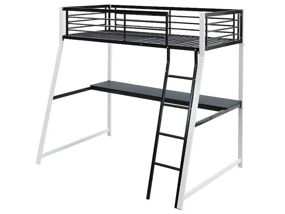 Hoogslaper Malicia - Bed 90 X 190 Cm - Ingebouwd Bureau - Zwart En Wit