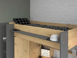 Hoogslaper Met Bureau En Kast - 90X200Cm - Naturel En Antraciet + Matras - Auckland