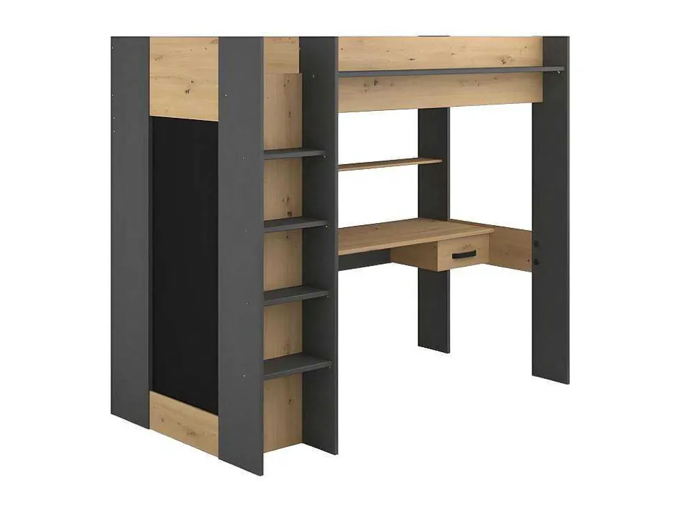 Hoogslaper Met Bureau En Kast - 90X200Cm - Naturel En Antraciet - Auckland