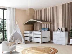 Hutbed Sarosi Met Laden - 90 X 190 Cm - Linden - Wit En Eiken