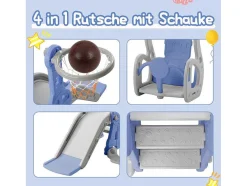 4-In-1 Glijbaan Met Schommel En Basketbalstandaard Voor Kinderen, Klimladder, Voor Binnen En Buiten, Blauw