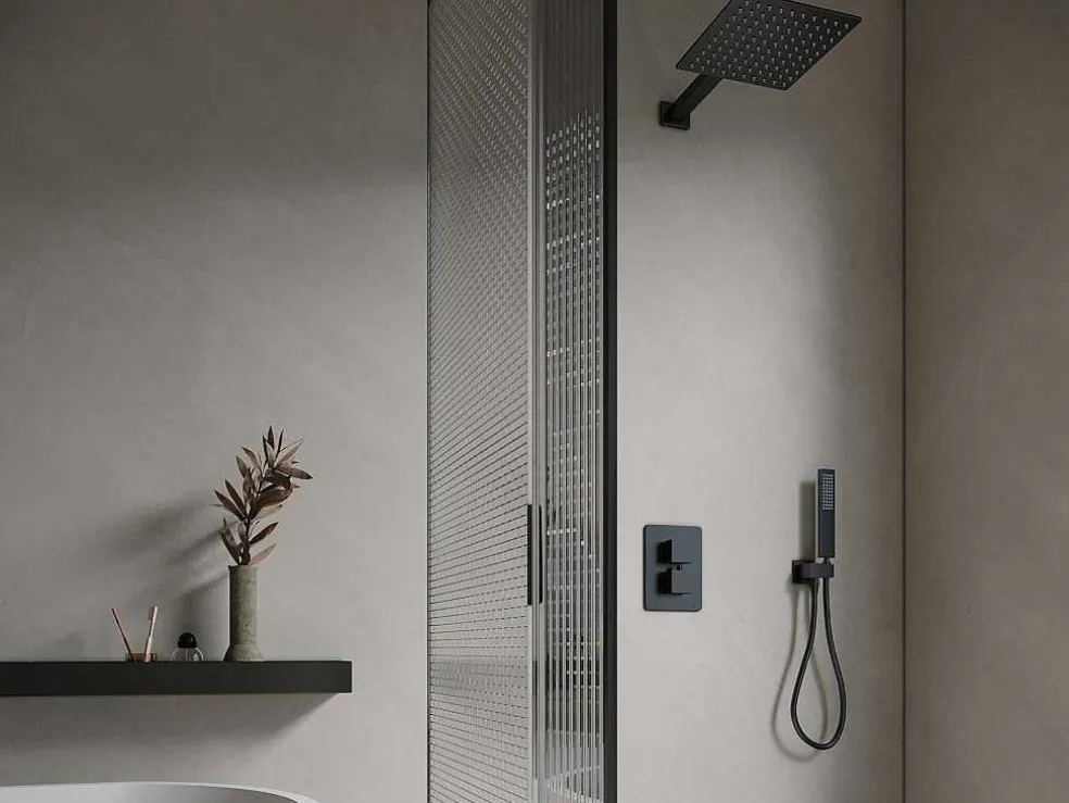 Inbouw Douche Met Thermostatische Mengkraan En Vaste Wandhouder - Mat Zwart - Terek