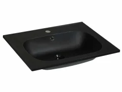Inbouwwastafel In Hars Met Steenlook - Zwart - L60 X B46 Cm - Okiwa
