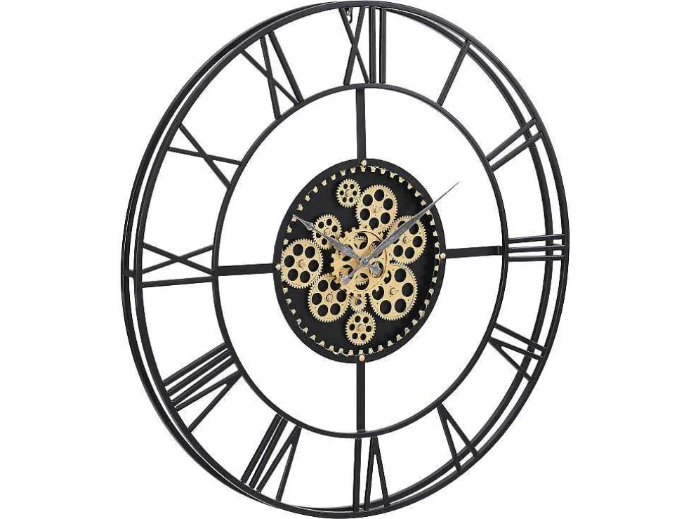 Industriele Wandklok - D80 Cm - Metaal - Zwart En Goudkleurig - Karial