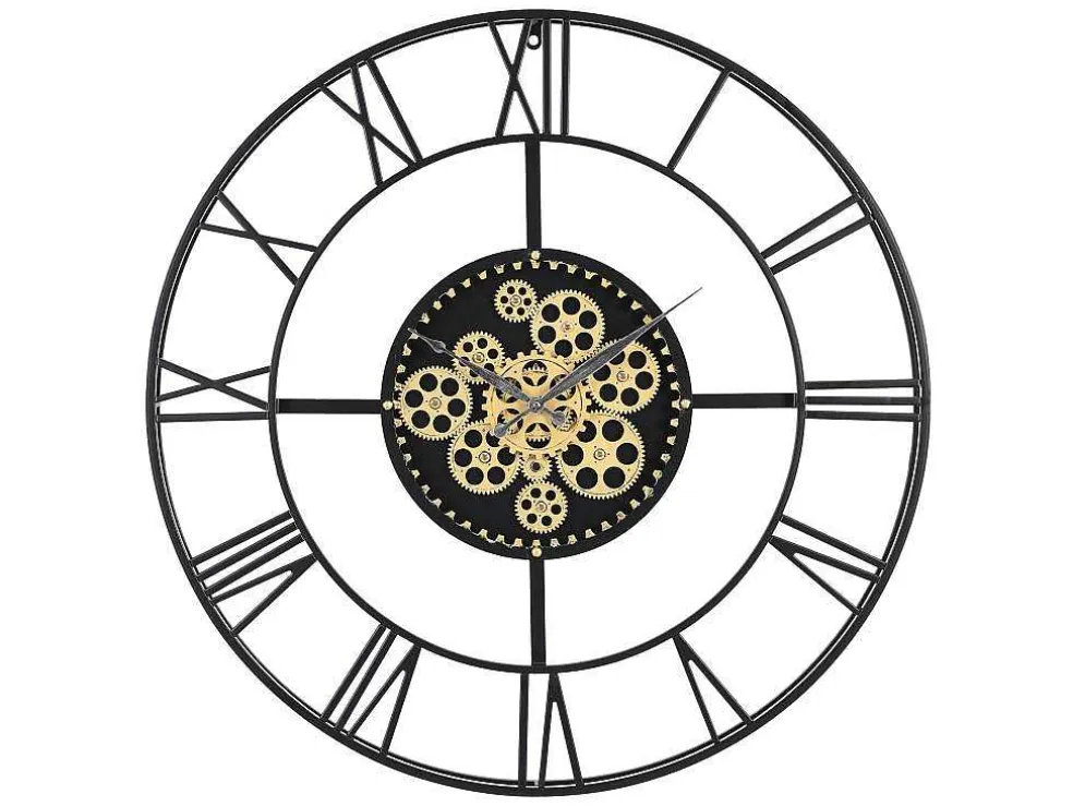 Industriele Wandklok - D80 Cm - Metaal - Zwart En Goudkleurig - Karial