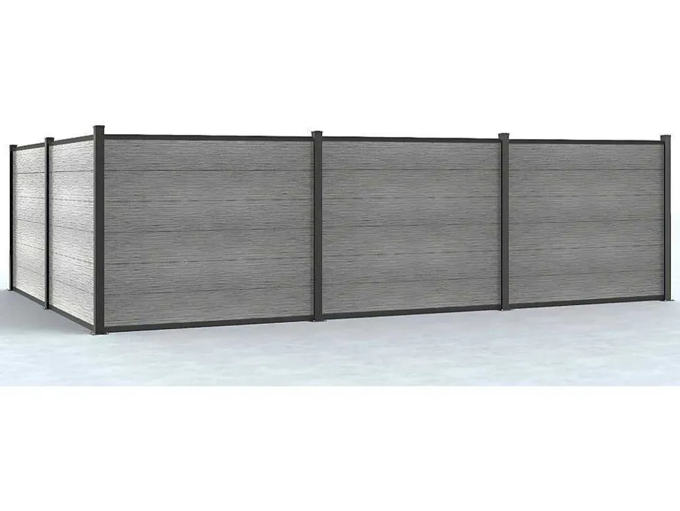 Ingraafbare Omheining H156 Cm - Set 6 Composietplaten + 2 Lichtgrijze Palen - Enola