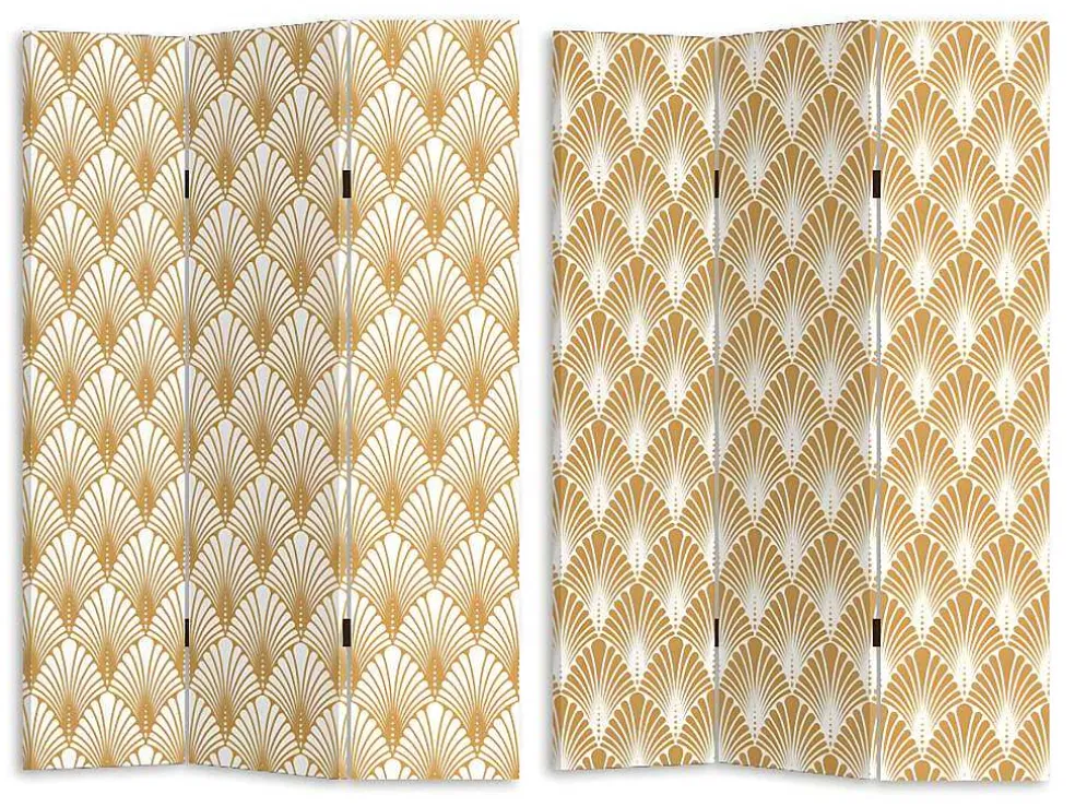Kamerscherm Met Art-Decoprint 3 Delen Luxor - Mdf - L.120 X H.180 Cm - Goudkleurig