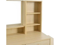 Kaptafel Met Spiegel - 4 Open Vakken En 4 Grote Lades - Naturel (Kruk Niet Inbegrepen)