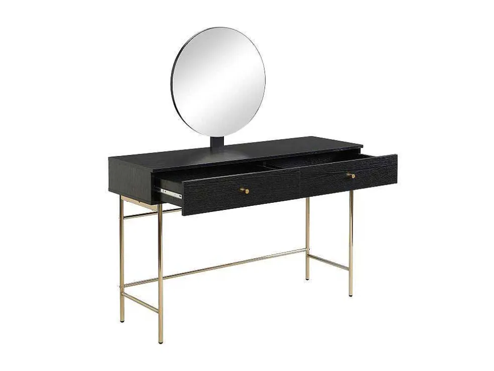 Kaptafel Met Spiegel En 2 Lades - Mdf En Staal - Zwart En Goud - Milavia Van Pascal Morabito