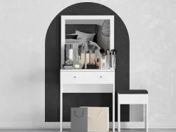 Kaptafel Met Spiegel En Kruk - 1 Lade - Wit - Abonia