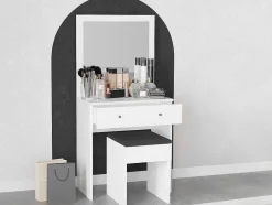 Kaptafel Met Spiegel En Kruk - 1 Lade - Wit - Abonia
