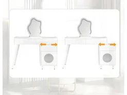 Kaptafel Met Spiegel En Led-Verlichting - 2 Lades En Een Uitneembare Kast - Wit (Kruk Niet Inbegrepen)