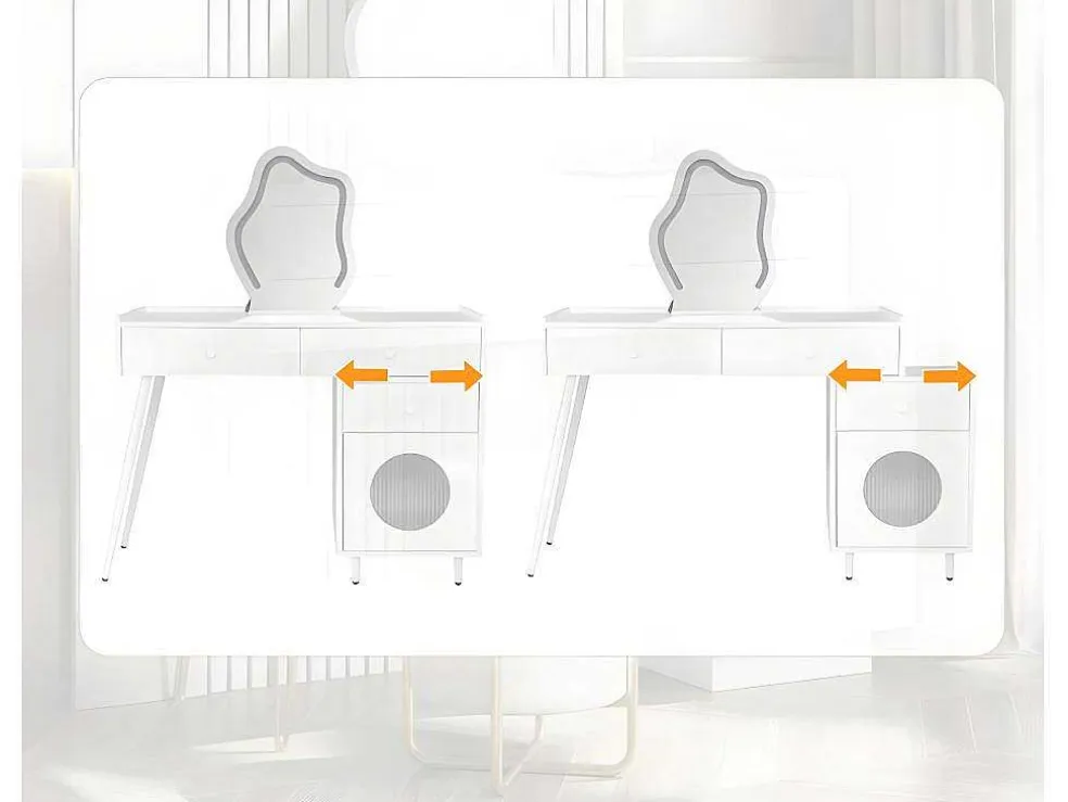 Kaptafel Met Spiegel En Led-Verlichting - 2 Lades En Een Uitneembare Kast - Wit (Kruk Niet Inbegrepen)