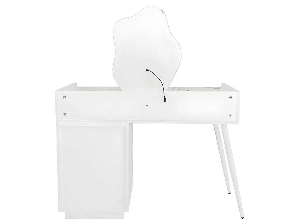 Kaptafel Met Spiegel En Led-Verlichting - 2 Lades En Een Uitneembare Kast - Wit (Kruk Niet Inbegrepen)