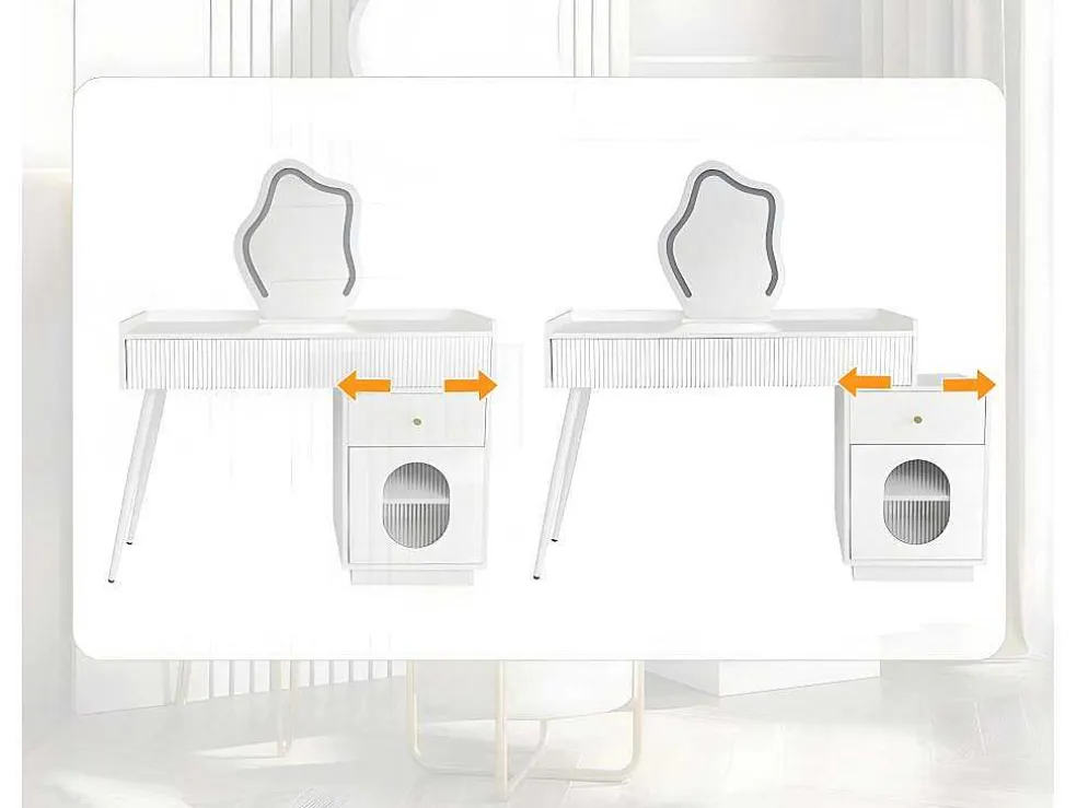 Kaptafel Met Spiegel En Led-Verlichting - 2 Lades En Een Uitneembare Kast - Wit (Kruk Niet Inbegrepen)