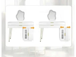 Kaptafel Met Spiegel En Led-Verlichting - 2 Lades En Een Uitneembare Kast - Wit (Kruk Niet Inbegrepen)