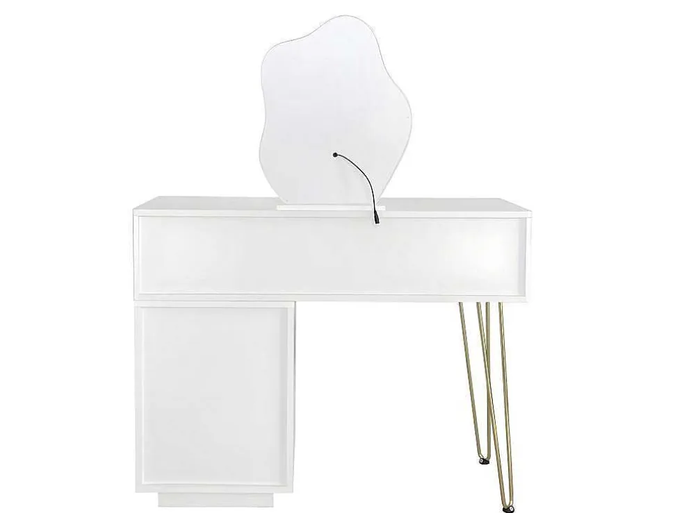 Kaptafel Met Spiegel En Led-Verlichting - 2 Lades En Een Uitneembare Kast - Wit (Kruk Niet Inbegrepen)