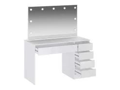 Kaptafel Met Spiegel En Ledverlichting - 5 Lades - Glanzend Wit - Jenemi