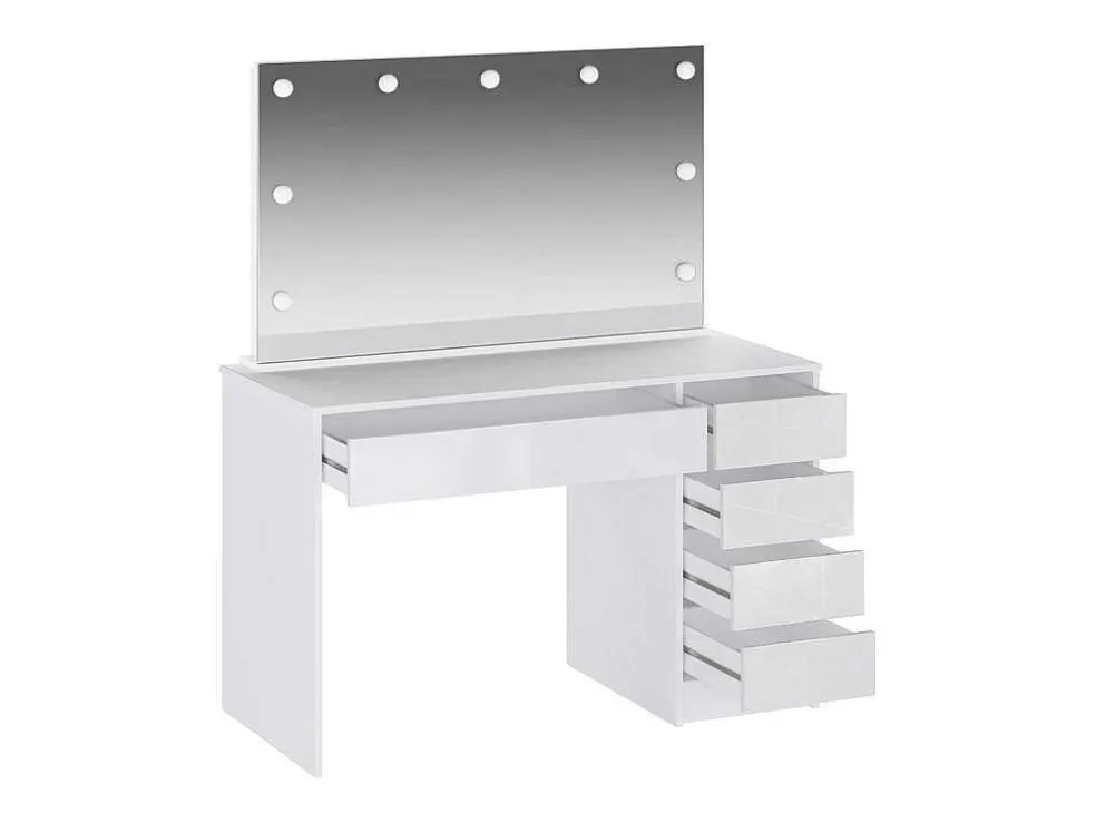 Kaptafel Met Spiegel En Ledverlichting - 5 Lades - Glanzend Wit - Jenemi