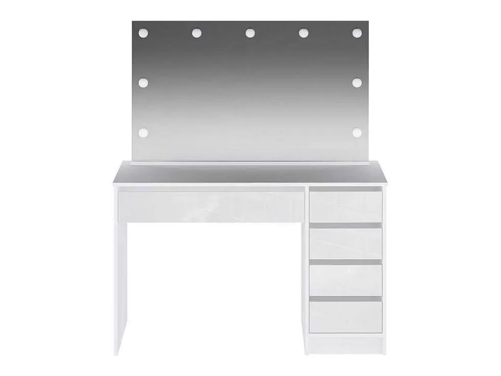 Kaptafel Met Spiegel En Ledverlichting - 5 Lades - Glanzend Wit - Jenemi