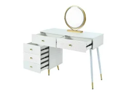 Kaptafel Met Spiegel En Led-Verlichting - 2 Lades En Een Uitneembare Kast - Wit (Kruk Niet Inbegrepen)