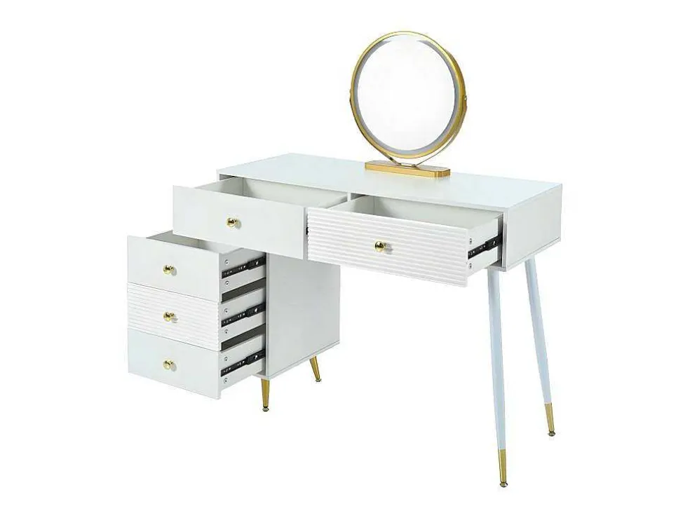 Kaptafel Met Spiegel En Led-Verlichting - 2 Lades En Een Uitneembare Kast - Wit (Kruk Niet Inbegrepen)