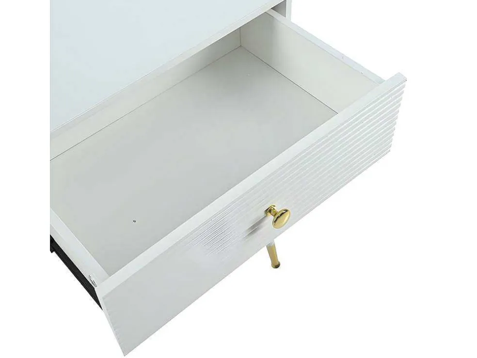 Kaptafel Met Spiegel En Led-Verlichting - 2 Lades En Een Uitneembare Kast - Wit (Kruk Niet Inbegrepen)