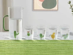 Karaf + Set Van 4 Glazen Met Cactus - Puntia
