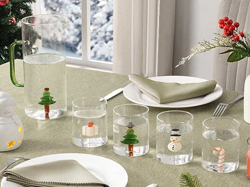 Karaf + Set Van 4 Glazen Met Kerstmotieven - Scopa