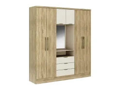 Kast Met 6 Deuren En 3 Lades - Met Spiegel - L180 Cm - Kleur: Naturel En Beige - Elorio