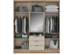 Kast Met 6 Deuren En 3 Lades - Met Spiegel - L180 Cm - Kleur: Naturel En Beige - Elorio